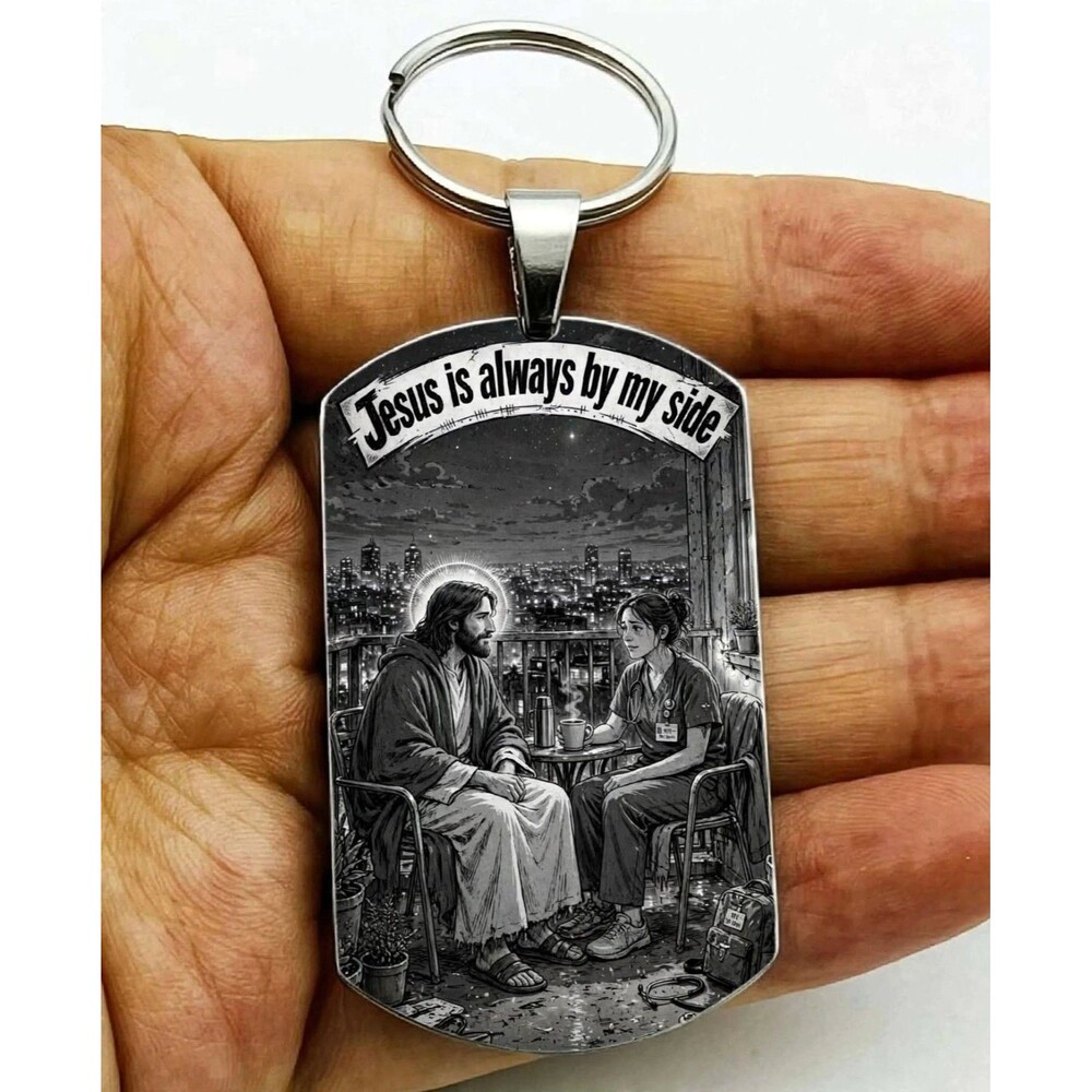 Jesus Is Always By My Side God Lord Bless Christ Stainless Keychain Reminder Art